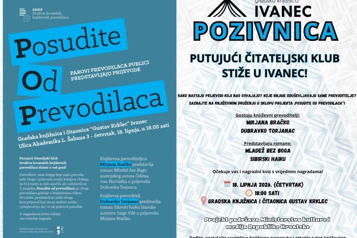 GRADSKA KNJIŽNICA IVANEC Prevoditelji Mirjana Bračko i Dubravko Torjanac danas predstavljaju prevedene knjige na književnom susretu „Posudite od prevodilaca“