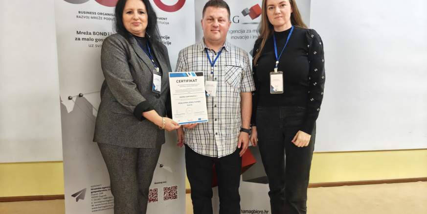 NA KONFERENCIJI U ZADRU Poslovnoj zoni Ivanec d.o.o. drugi put dodijeljen certifikat za pružanje usluga poslovnog savjetovanja poduzetnika i poduzetnika početnika