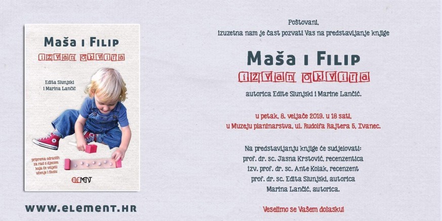 U  petak, 8. veljače, predstavljanje knjige E. Slunjski i M. Lančić „Maša i Filip – izvan okvira“